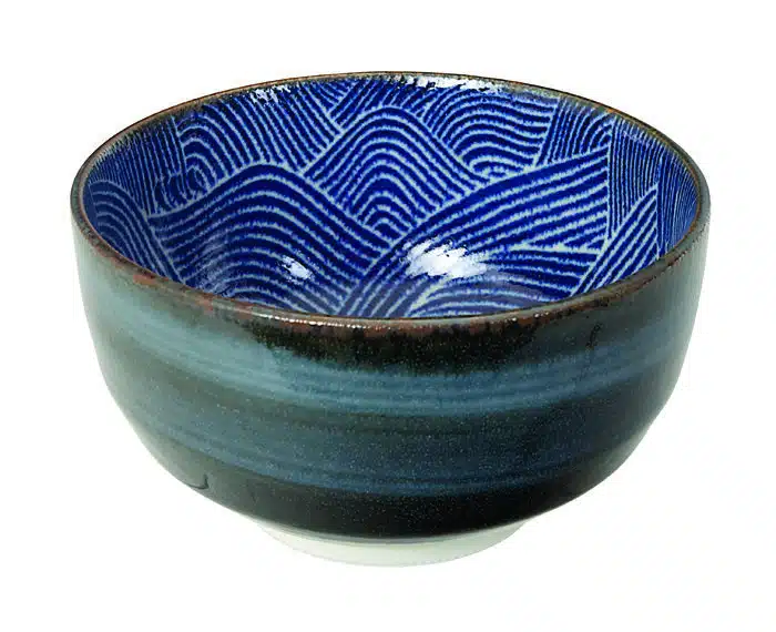 Dunkelblau / Weiße Schüssel - Seigaiha - 12,8 x 6,8 cm 475 ml – Bild 2