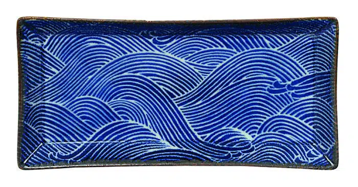 Dunkelblau / Weißer rechteckiger Teller - Seigaiha - 23 x 11,5 x 2,3 cm – Bild 2