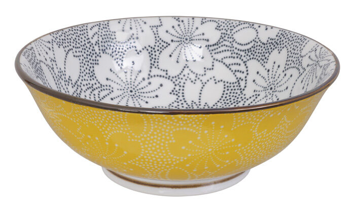 Tokyo Design Studio - Mixed Bowls - Geel/Grijze Kom - Sakura - 19.7 x 7cm 1000ml