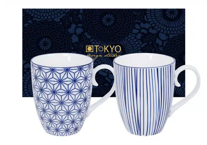 Blau / Weiß Becher-Set Stern / Linien - Nippon Blau - Set mit 2 Stück - 8,5 x 10,2 cm 380ml – Bild 2