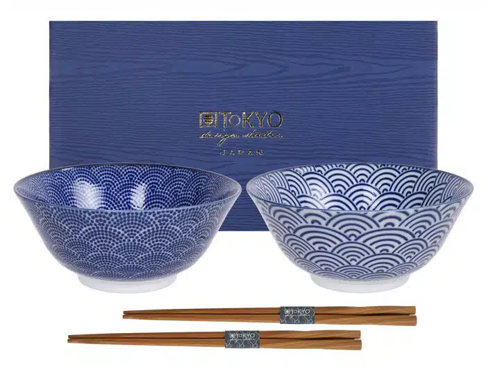 Blau / Weißes Schüssel mit Essstäbchen - Nippon Blau - 2 Paar - 15,2 x 6,7 cm – Bild 2
