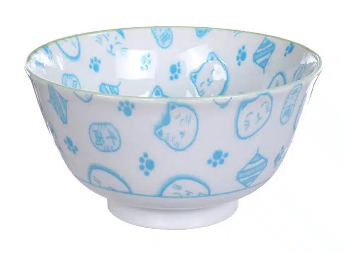 Hellblau / Weiße Schüssel - Glückliche Katzen - 12,7 x 6,5 cm 300ml – Bild 2