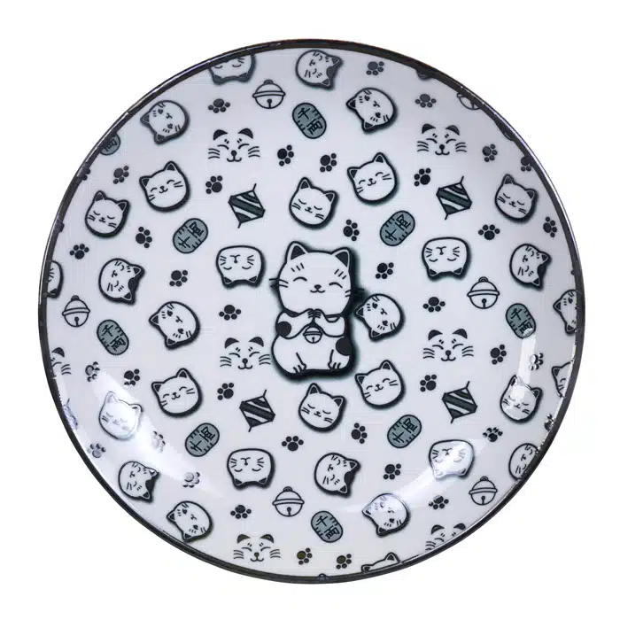 Schwarz / Weißer Teller - Glückskatze - 25,3 x 5 cm – Bild 2