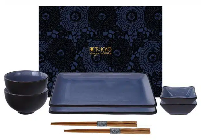 Schwarz / Blaues Sushi-Set mit Essstäbchen - Glasblau - 8-teiliges Set – Bild 2