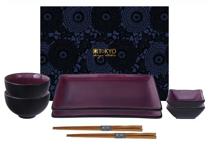 Schwarz / Lila Sushi Set mit Essstäbchen - Glassy Blue - Set mit 8 Stück – Bild 2