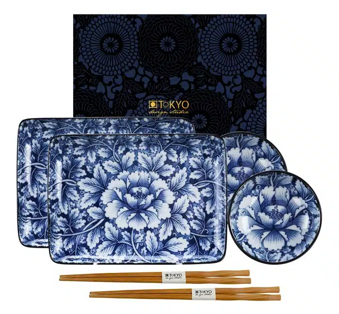 Blau / Weißes Sushi Set - Botan - Set von 6 Stück - 21 x 13,5 cm – Bild 2