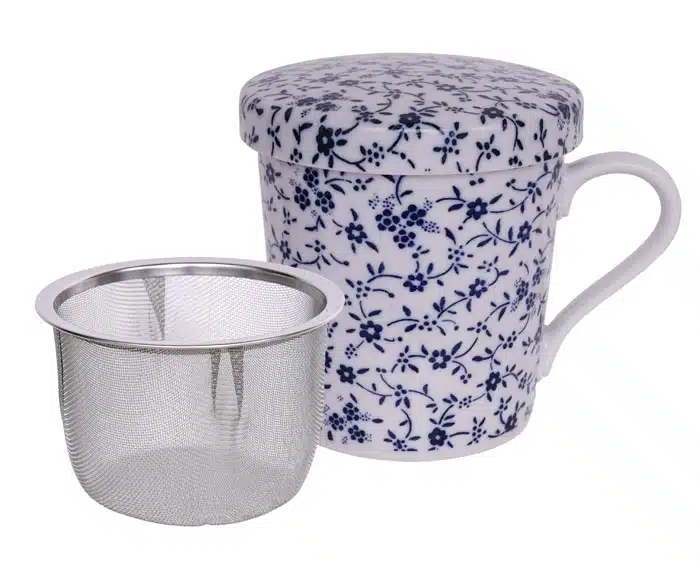 Blau / Weißer Teebecher mit Edelstahlsieb – Bild 2