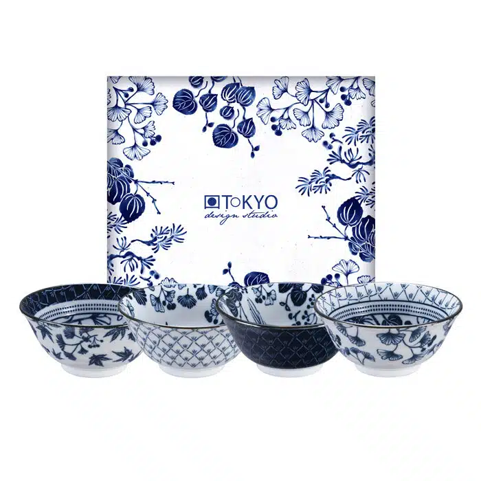 Blau / Weißes Schüssel Set - Flora Japonica - Set von 4 Stück - 15,5x7cm 500 ml – Bild 2