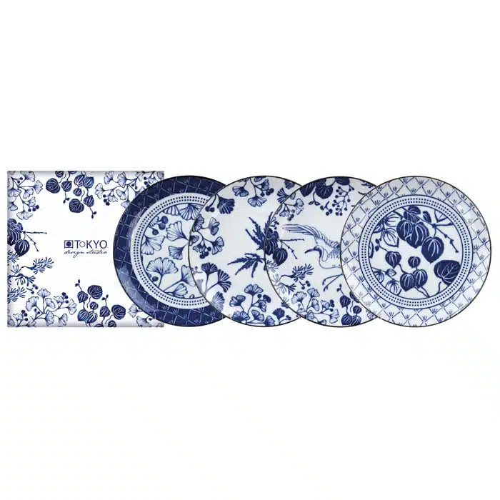 Blau / Weißes Tellerset - Flora Japonica - 4er Set - 25,7 x 3 cm – Bild 2