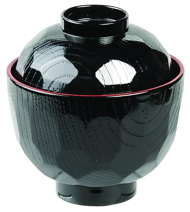 Schwarz / Rote Schale mit Deckel - Lackware - 9,5 x 10 cm – Bild 2