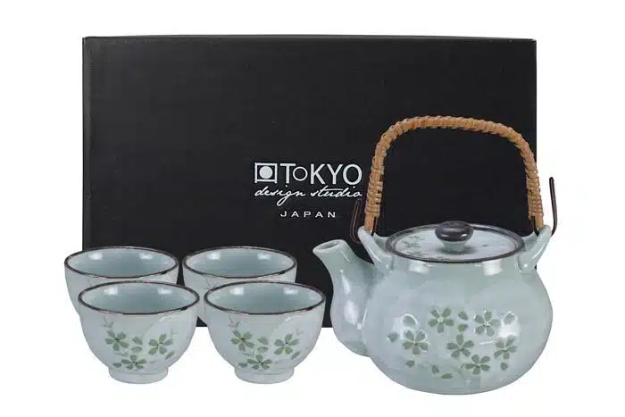 Minzgrünes Teeset mit Teekanne und 4 Tassen - Green Cosmos - 16 x 14 x 11cm 700ml – Bild 2