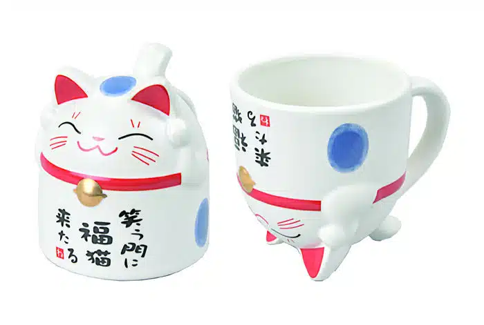 Weiß / Rot / Blaue Tasse - Glückliche Katzen - 8,5 x 9,8 cm 350 ml – Bild 2