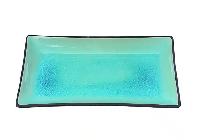 Schwarz / Türkisener rechteckiger Teller - Glas Türkis - 21,5x12,7 cm – Bild 2