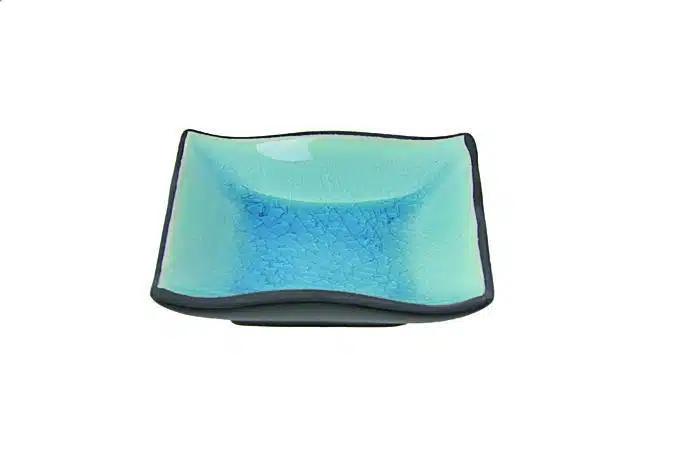 Schwarz / Türkisener quadratischer Teller - Glas Türkis - 9 x 9 cm – Bild 2