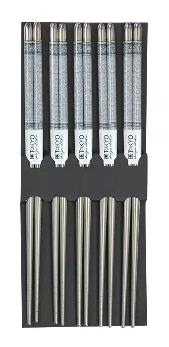 Essstäbchen aus Edelstahl mit Karakusa-Figur - Set mit 5 Paaren – Bild 2