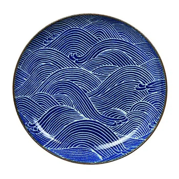 Dunkelblau / Weißer Teller - Seigaiha - 25 x 3 cm