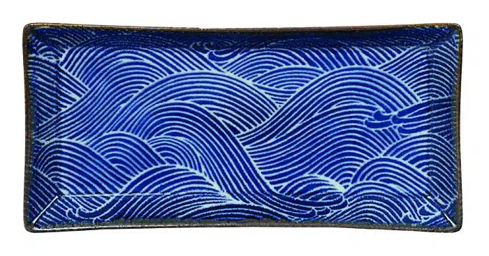 Dunkelblau / Weißer rechteckiger Teller - Seigaiha - 23 x 11,5 x 2,3 cm