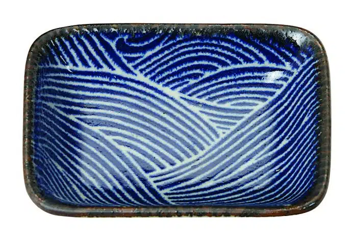 Dunkelblau / Weiße Schüssel - Seigaiha - 9,5 x 7 x 2,3 cm