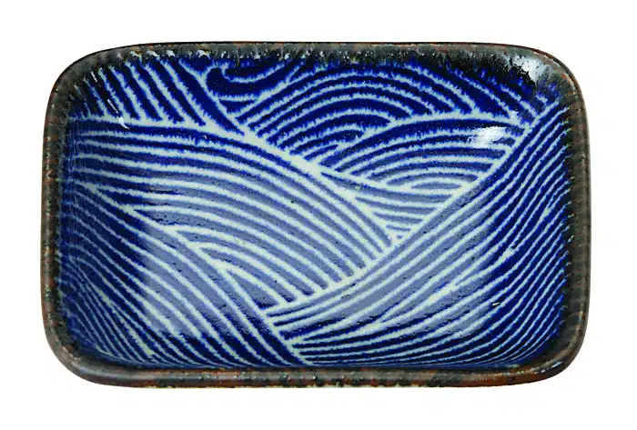 Dunkelblau / Weiße Schüssel - Seigaiha - 9,5 x 7 x 2,3 cm