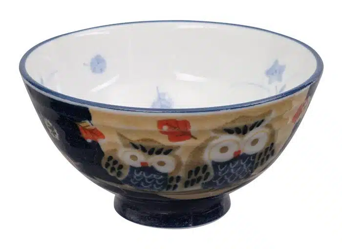 Blau / Weiße Schale mit Eulenfigur - Kawai - 11,5 x 6 cm 300ml