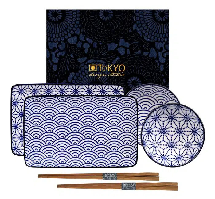 Blau / Weiß Wellen / Sternzeichen Set - Nippon Blau - 21 x 13,5 & 9,5 x 3 cm