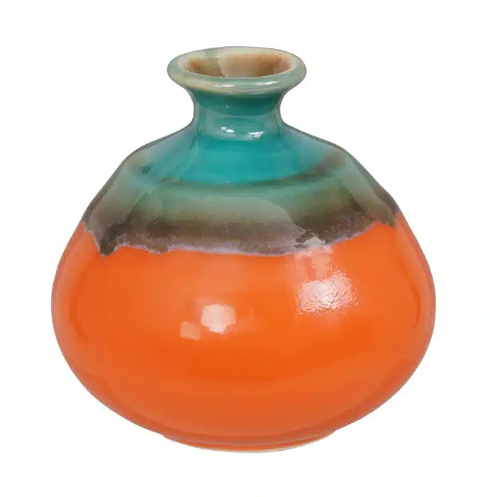Grün / Orange Handgemachte Vase - 8,5 x 9 cm
