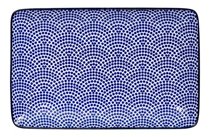 Blau / Weißer rechteckige Teller Punkte - Nippon Blau - 21 x 13,5 cm