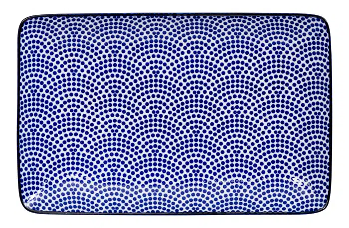 Blau / Weißer rechteckige Teller Punkte - Nippon Blau - 21 x 13,5 cm