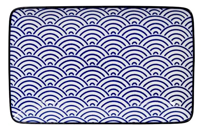 Blau / Weißer rechteckiger Teller Wellen - Nippon Blau - 21 x 13,5 cm