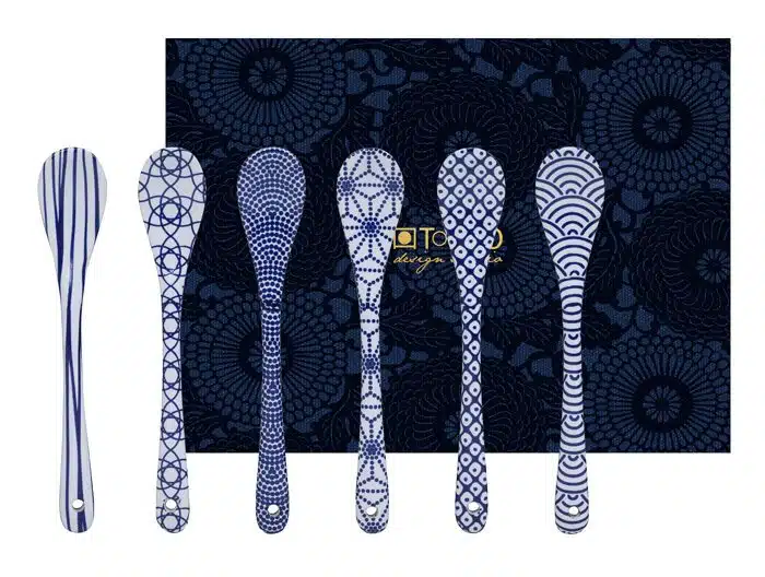 Blau / Weißes Löffelset - Nippon Blau - 6er Set - 13 cm