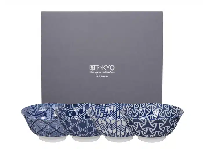 Blau / Weißes Schüsselset - Gemischte Schüsseln - 4er Set - 14,8 x 7cm 500ml