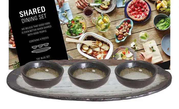 Goldenes handgefertigtes Tellerset - Set mit 4 Teilen - 33 x 13,5 x 2,8 cm & 8,3 x 3 cm