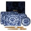 Blau / Weißes Sushi Set - Botan - Set von 6 Stück - 21 x 13,5 cm
