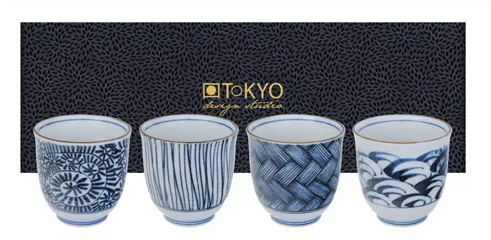 Blau / Weißes Teetasse Set - Set von 4 Stück - 8 x 7,9 cm