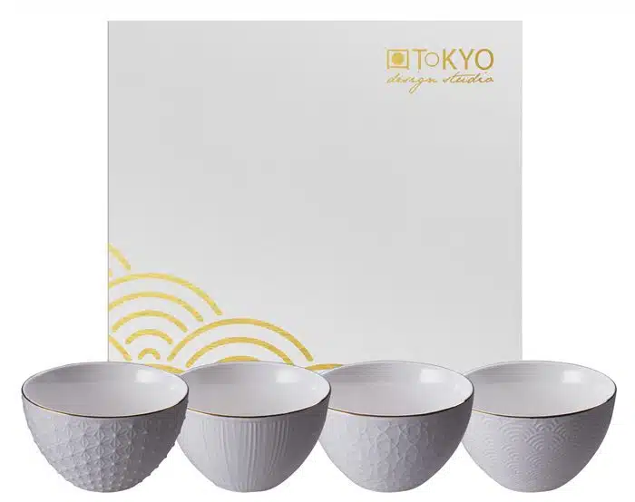 Weiß / Goldenes Schüssel Set - Nippon Weiß - Set mit 4 Stück - 11,4 x 6 cm 350ml