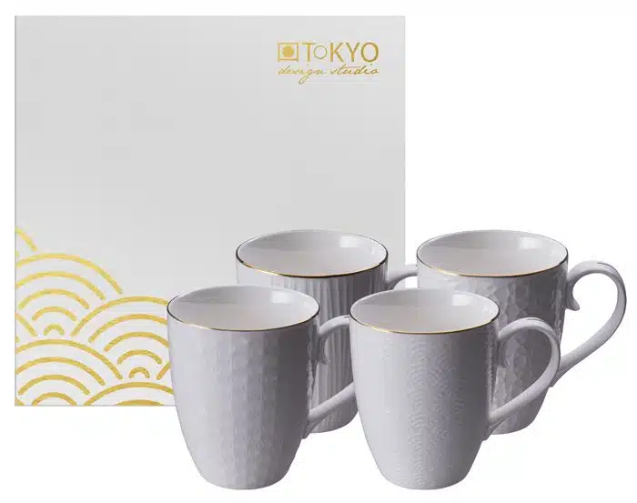 Weiß / Goldenes Becherset - Nippon Weiß - 4er Set - 8,5 x 10,2 cm 380 ml