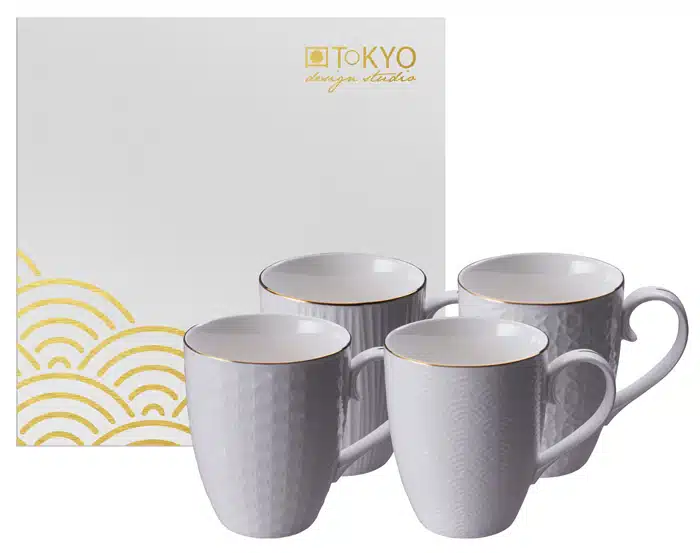 Weiß / Goldenes Becherset - Nippon Weiß - 4er Set - 8,5 x 10,2 cm 380 ml