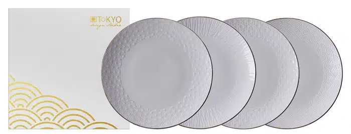 Weiß / Goldenes Teller-Set - Nippon Weiß - Set von 4 Stück - 19 cm