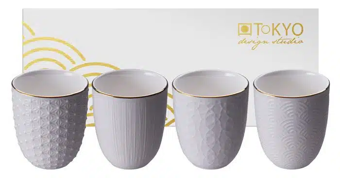 Weiß / Goldenes Tassen-Set - Nippon Weiß - Set von 4 Stück - 7 x 7 cm 200 ml