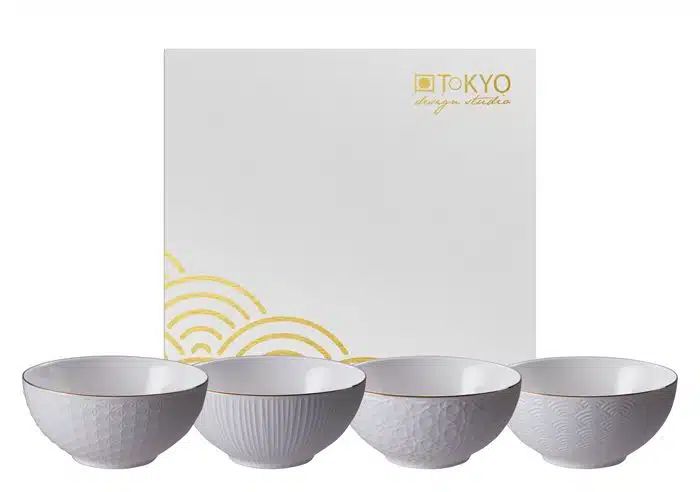 Weiß / Goldenes Schüssel Set - Nippon Weiß - Set mit 4 Stück - 15 x 7 cm 550 ml