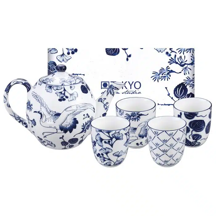 Blau / Weißes Teeset - Flora Japonica 5er Set - 1200ml & 170ml