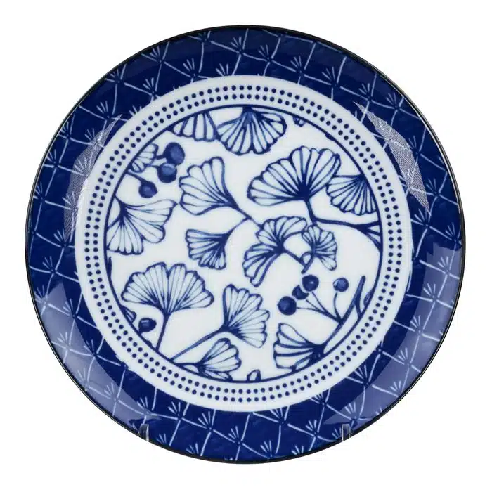 Blau / Weißer Teller Ginko - Flora Japonica - 16 x 2 cm