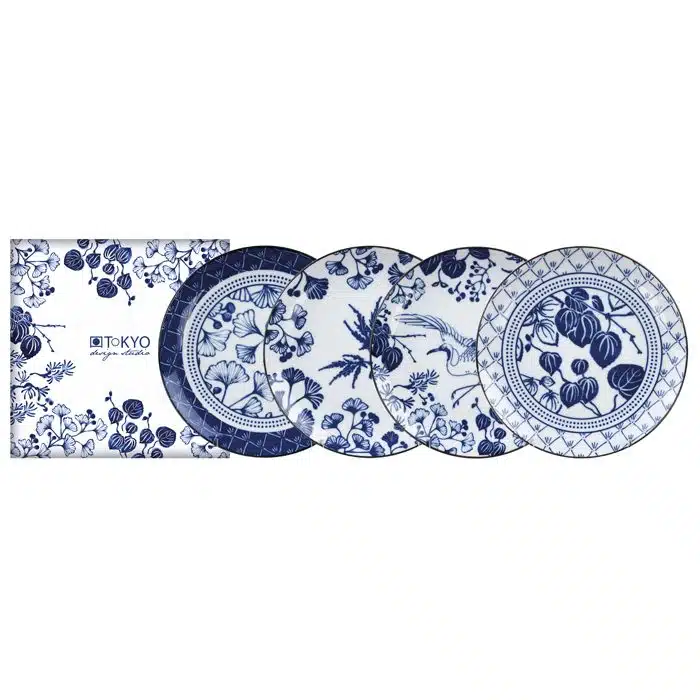 Blau / Weißes Tellerset - Flora Japonica - 4er Set - 25,7 x 3 cm
