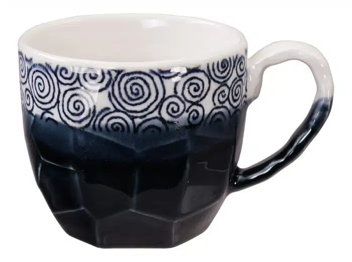 Dunkelblau / Weiß  handgemachter Becher in - 8,7 x 8 cm 300 ml
