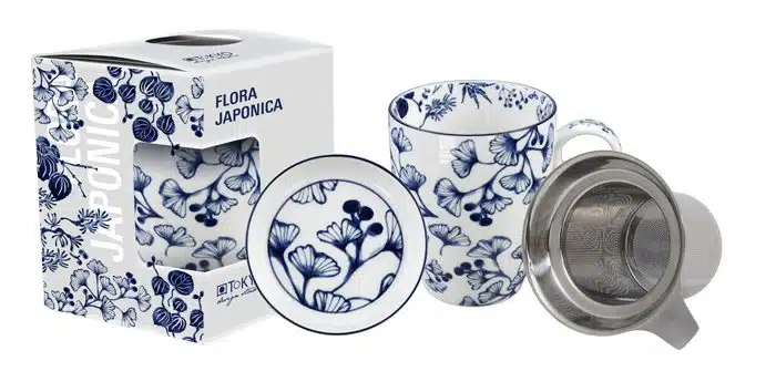 Blau / Weißes Becherset Ginko - Flora Japonica - 8,5 x 10,2 cm 380 ml