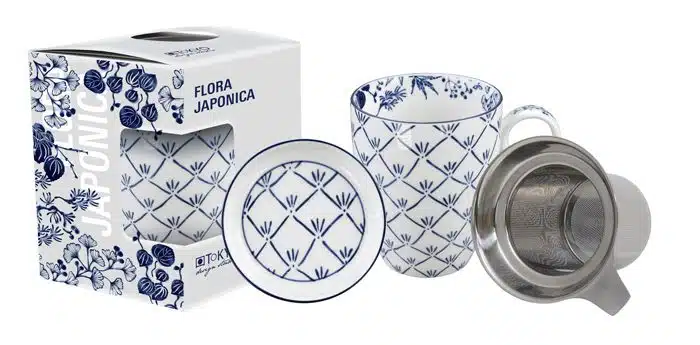 Blau / Weißes Becherset Ahorn- Flora Japonica - 8,5 x 10,2 cm 380 ml