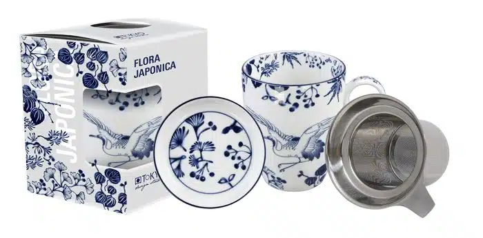 Blau / Weißes Becherset Kranich - Flora Japonica - 8,5 x 10,2 cm 380 ml
