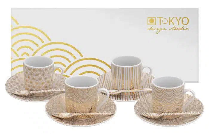 Weiß / Goldenes Espresso Set - Nippon Gold - Set von 12 Stück - 80ml