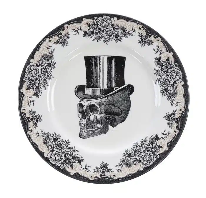 Schwarz / Weißer Teller - Schädel-Design - 28 x 2,3 cm
