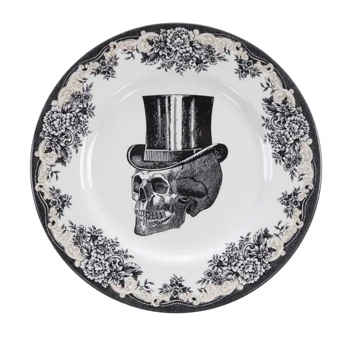 Schwarz / Weißer Teller - Schädel-Design - 28 x 2,3 cm
